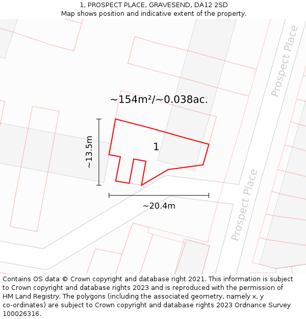 1, PROSPECT PLACE, GRAVESEND, DA12 2SD: Plot and title map