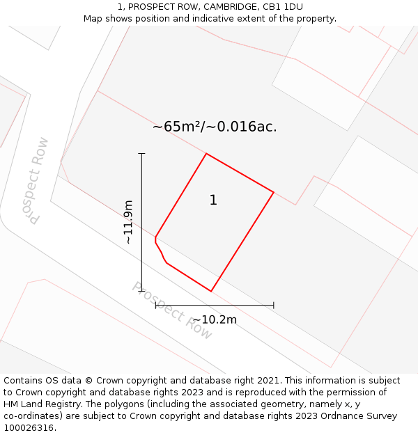 1, PROSPECT ROW, CAMBRIDGE, CB1 1DU: Plot and title map
