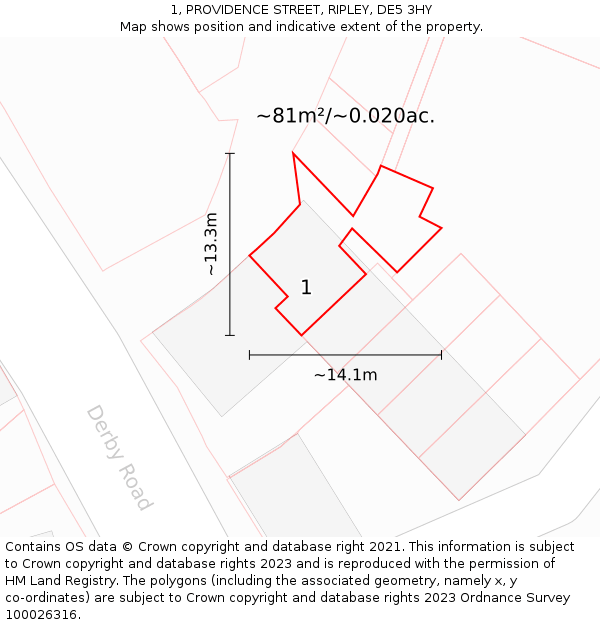 1, PROVIDENCE STREET, RIPLEY, DE5 3HY: Plot and title map
