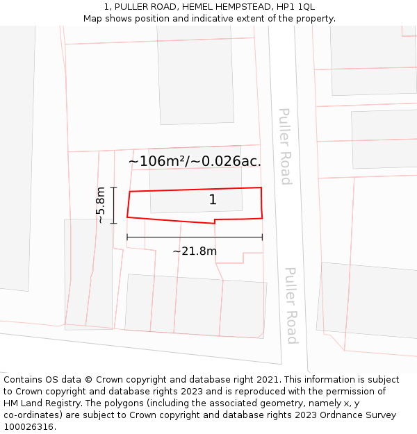 1, PULLER ROAD, HEMEL HEMPSTEAD, HP1 1QL: Plot and title map