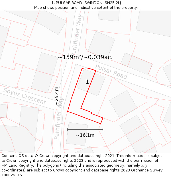 1, PULSAR ROAD, SWINDON, SN25 2LJ: Plot and title map