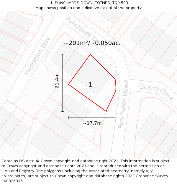 1, PUNCHARDS DOWN, TOTNES, TQ9 5FB: Plot and title map