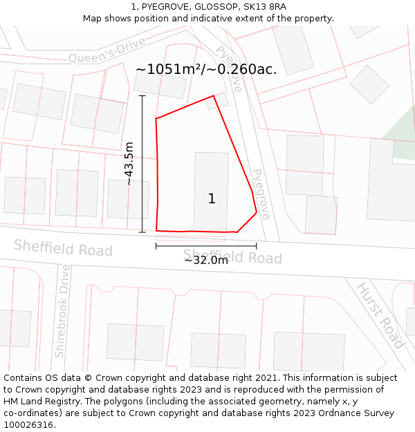 1, PYEGROVE, GLOSSOP, SK13 8RA: Plot and title map