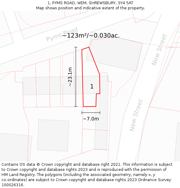 1, PYMS ROAD, WEM, SHREWSBURY, SY4 5AT: Plot and title map