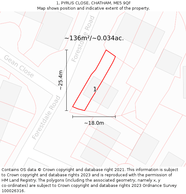 1, PYRUS CLOSE, CHATHAM, ME5 9QF: Plot and title map