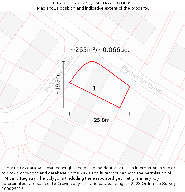 1, PYTCHLEY CLOSE, FAREHAM, PO14 3SF: Plot and title map