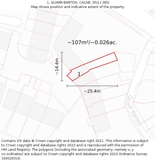 1, QUARR BARTON, CALNE, SN11 0ED: Plot and title map