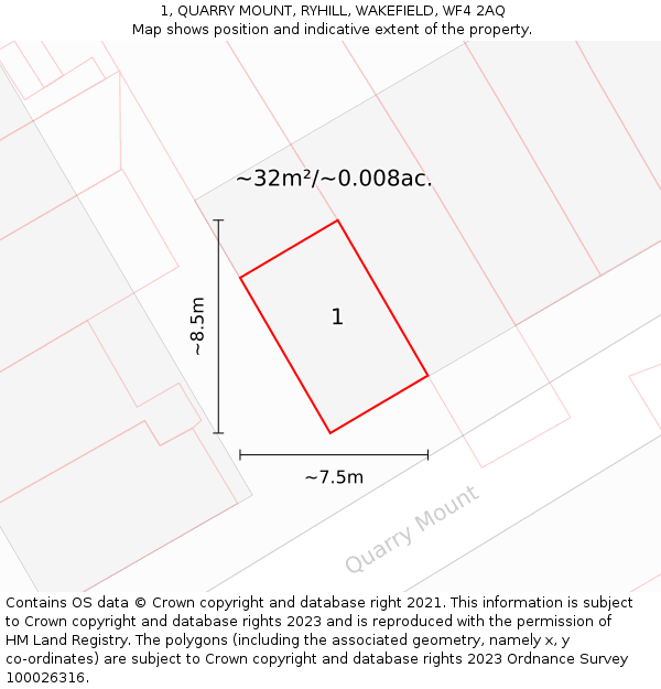 1, QUARRY MOUNT, RYHILL, WAKEFIELD, WF4 2AQ: Plot and title map