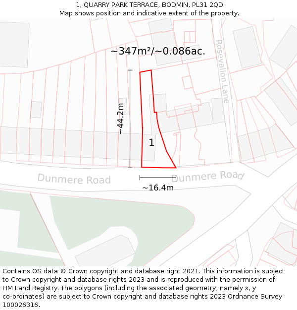 1, QUARRY PARK TERRACE, BODMIN, PL31 2QD: Plot and title map