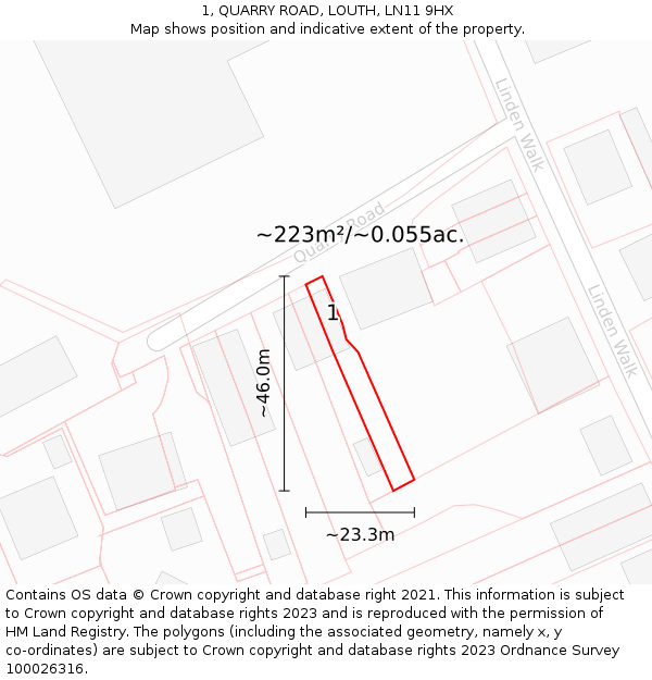 1, QUARRY ROAD, LOUTH, LN11 9HX: Plot and title map