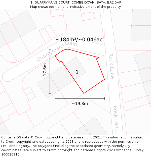 1, QUARRYMANS COURT, COMBE DOWN, BATH, BA2 5HP: Plot and title map