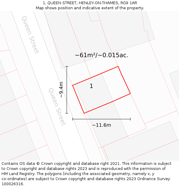 1, QUEEN STREET, HENLEY-ON-THAMES, RG9 1AR: Plot and title map