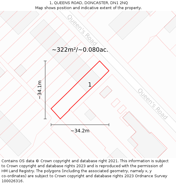 1, QUEENS ROAD, DONCASTER, DN1 2NQ: Plot and title map