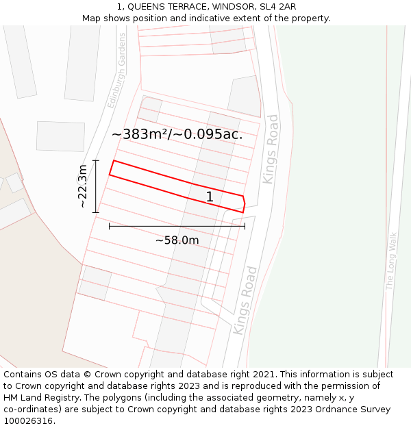 1, QUEENS TERRACE, WINDSOR, SL4 2AR: Plot and title map