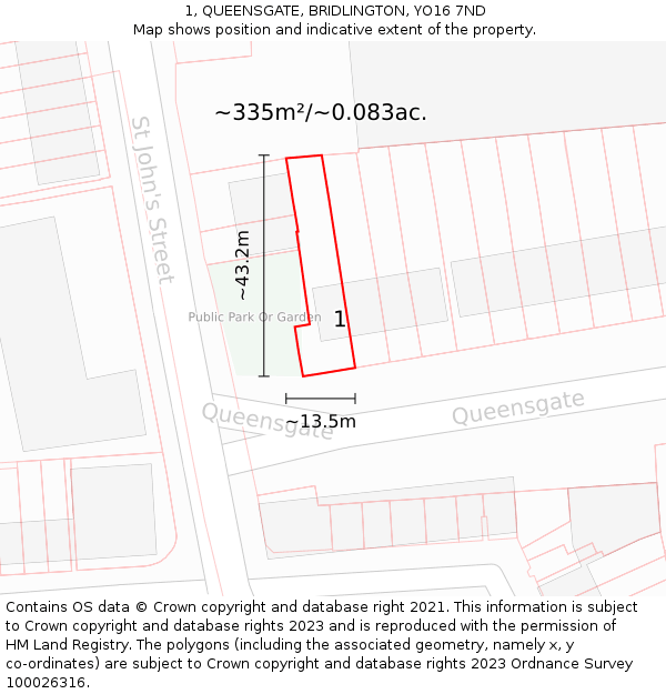1, QUEENSGATE, BRIDLINGTON, YO16 7ND: Plot and title map