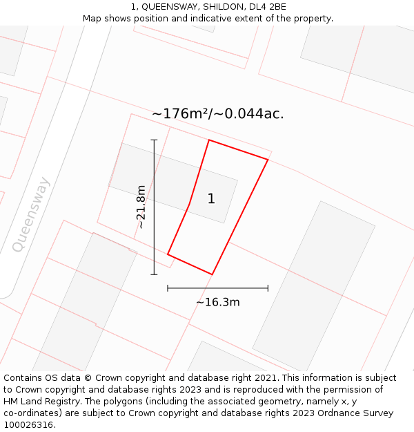 1, QUEENSWAY, SHILDON, DL4 2BE: Plot and title map