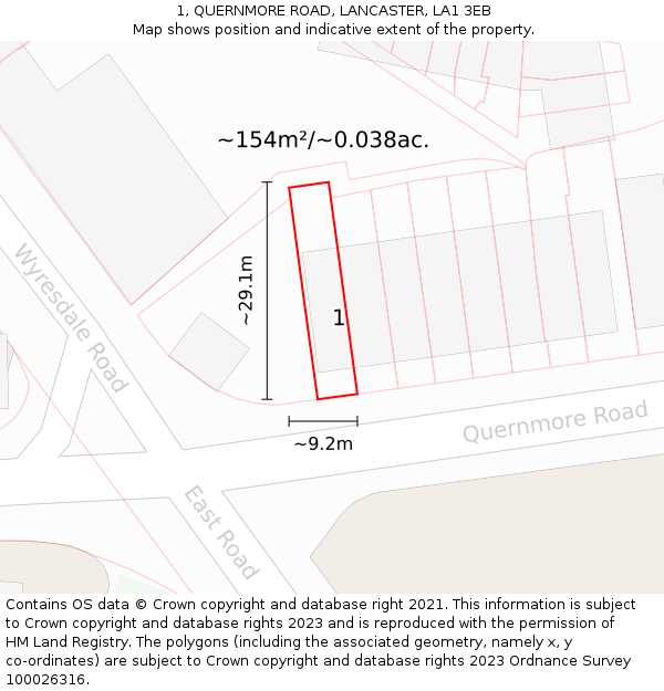 1, QUERNMORE ROAD, LANCASTER, LA1 3EB: Plot and title map