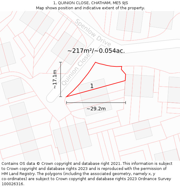 1, QUINION CLOSE, CHATHAM, ME5 9JS: Plot and title map