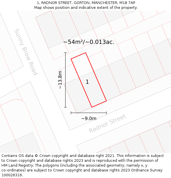 1, RADNOR STREET, GORTON, MANCHESTER, M18 7AP: Plot and title map