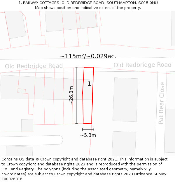 1, RAILWAY COTTAGES, OLD REDBRIDGE ROAD, SOUTHAMPTON, SO15 0NU: Plot and title map