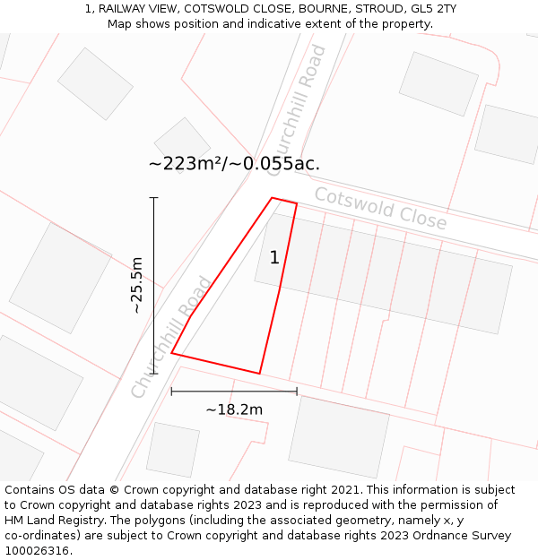 1, RAILWAY VIEW, COTSWOLD CLOSE, BOURNE, STROUD, GL5 2TY: Plot and title map
