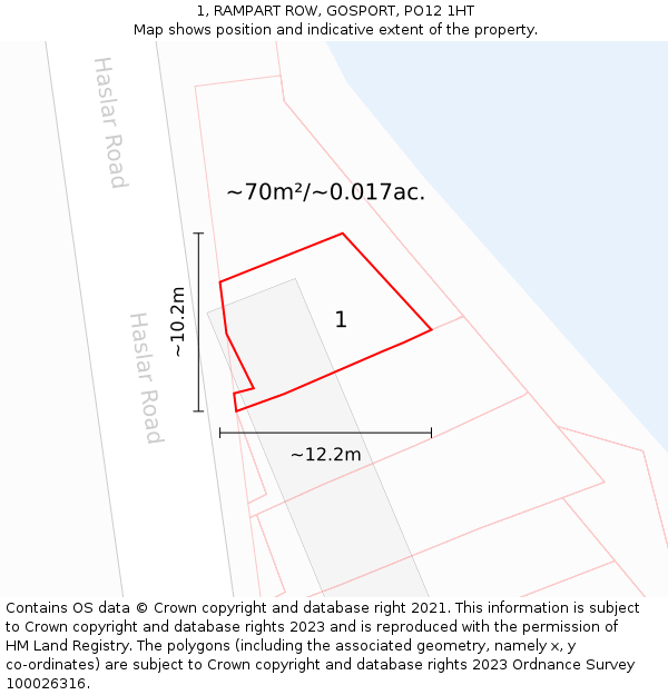 1, RAMPART ROW, GOSPORT, PO12 1HT: Plot and title map