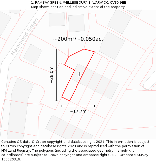 1, RAMSAY GREEN, WELLESBOURNE, WARWICK, CV35 9EE: Plot and title map