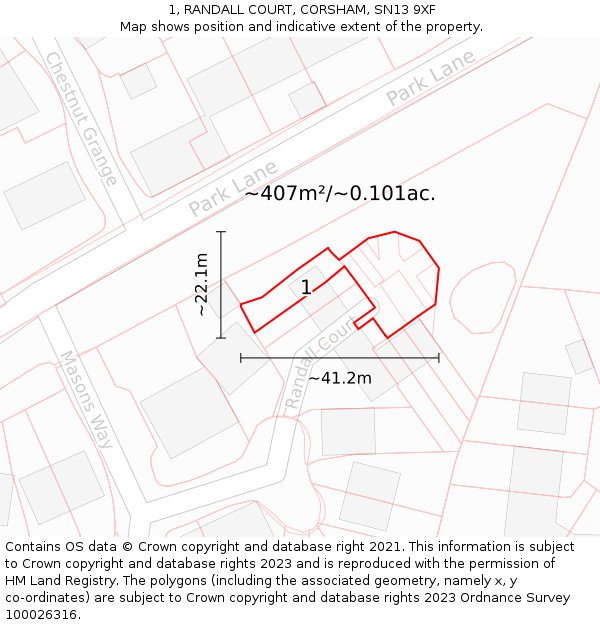 1, RANDALL COURT, CORSHAM, SN13 9XF: Plot and title map