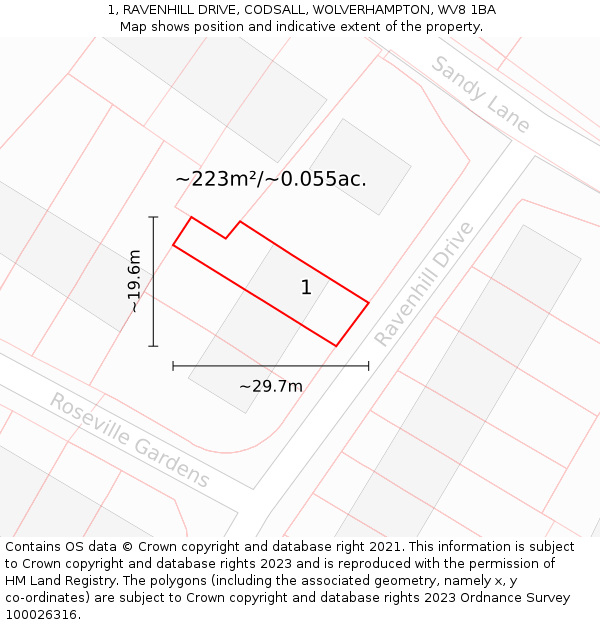 1, RAVENHILL DRIVE, CODSALL, WOLVERHAMPTON, WV8 1BA: Plot and title map