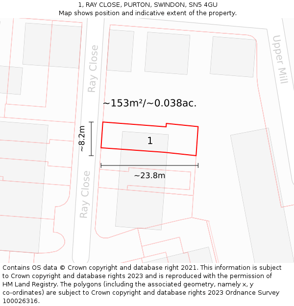 1, RAY CLOSE, PURTON, SWINDON, SN5 4GU: Plot and title map