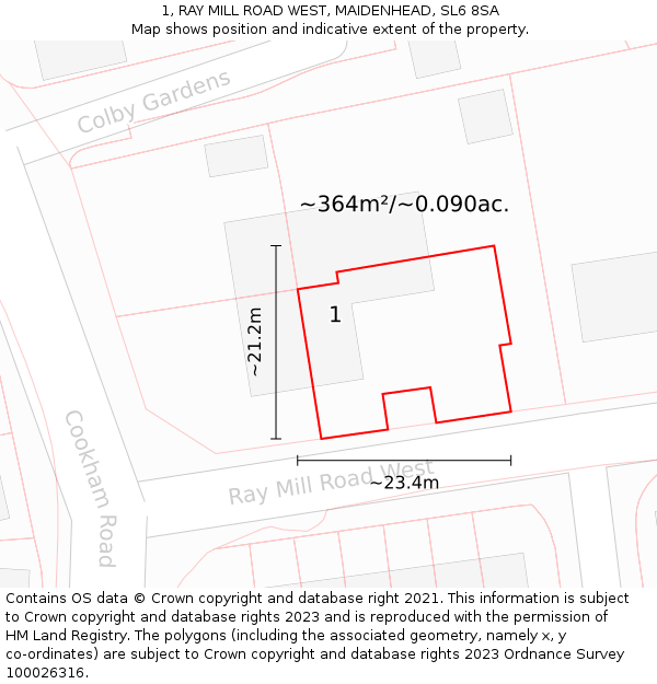 1, RAY MILL ROAD WEST, MAIDENHEAD, SL6 8SA: Plot and title map