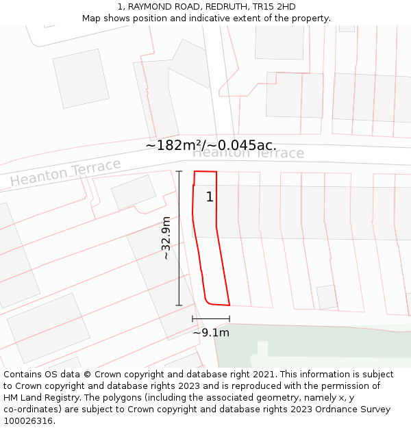 1, RAYMOND ROAD, REDRUTH, TR15 2HD: Plot and title map