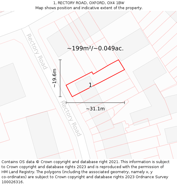 1, RECTORY ROAD, OXFORD, OX4 1BW: Plot and title map