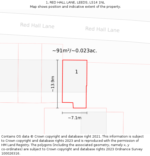 1, RED HALL LANE, LEEDS, LS14 1NL: Plot and title map