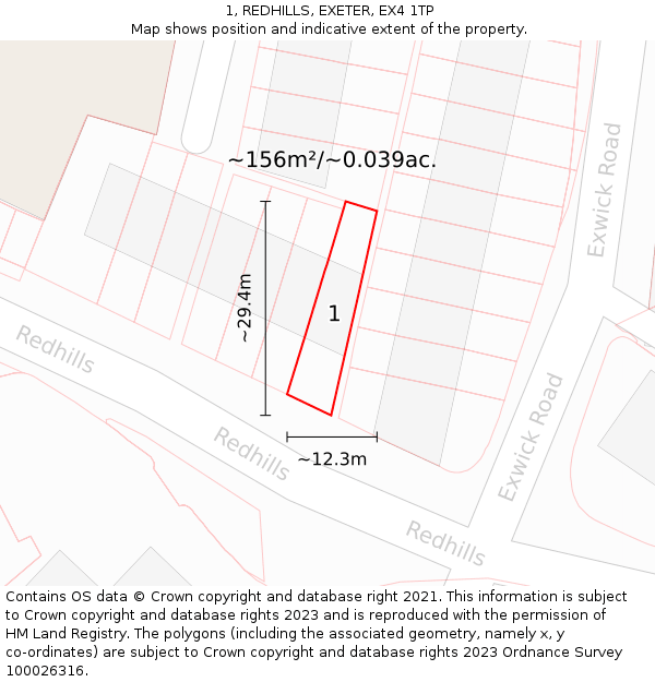 1, REDHILLS, EXETER, EX4 1TP: Plot and title map