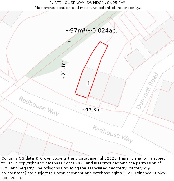 1, REDHOUSE WAY, SWINDON, SN25 2AY: Plot and title map