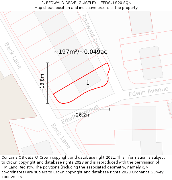1, REDWALD DRIVE, GUISELEY, LEEDS, LS20 8QN: Plot and title map