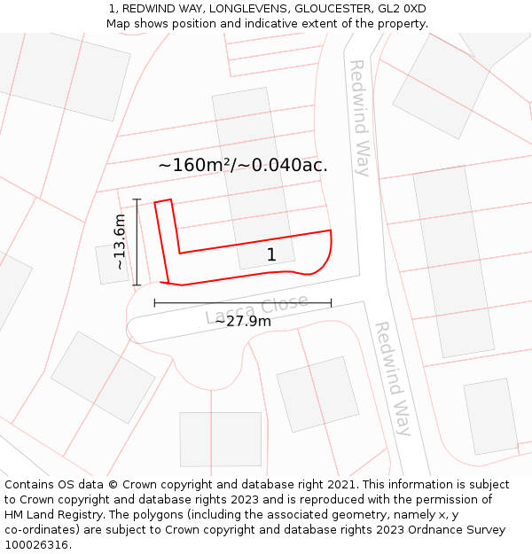 1, REDWIND WAY, LONGLEVENS, GLOUCESTER, GL2 0XD: Plot and title map