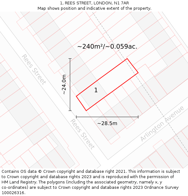 1, REES STREET, LONDON, N1 7AR: Plot and title map