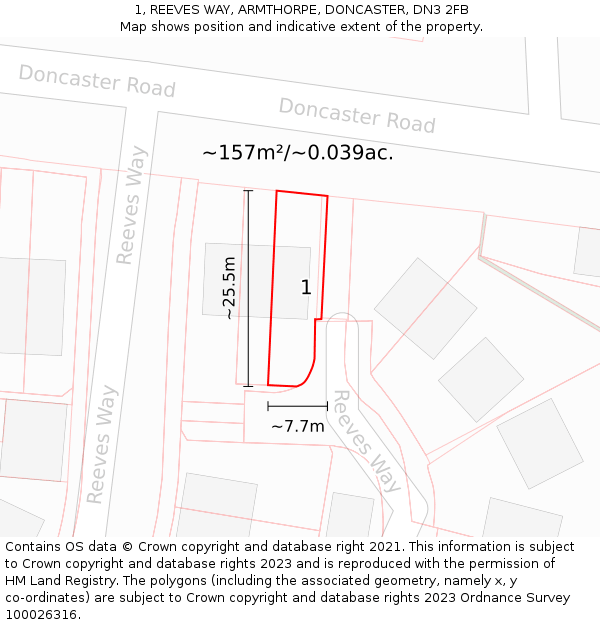 1, REEVES WAY, ARMTHORPE, DONCASTER, DN3 2FB: Plot and title map