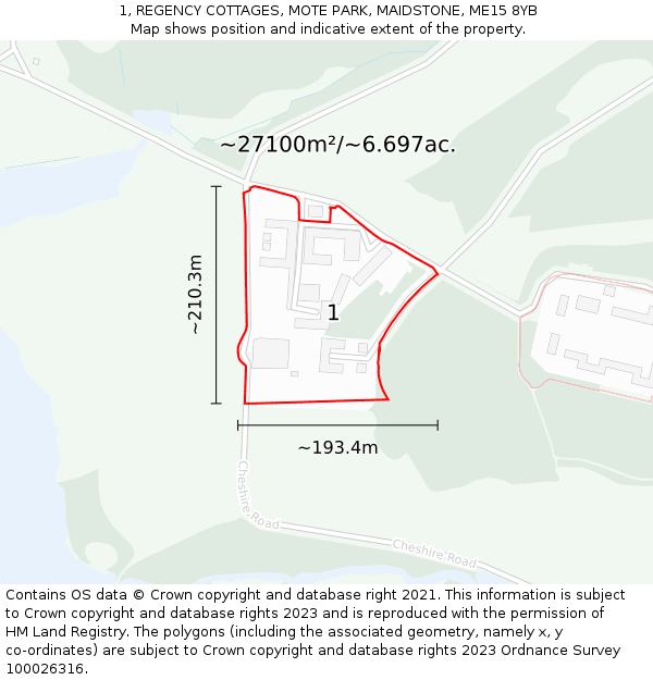 1, REGENCY COTTAGES, MOTE PARK, MAIDSTONE, ME15 8YB: Plot and title map