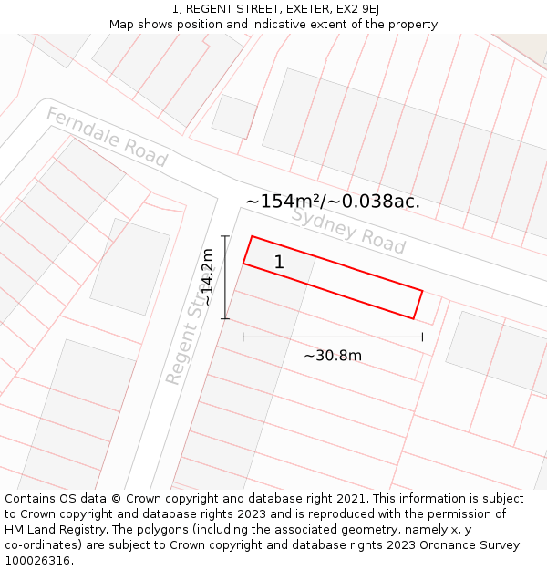 1, REGENT STREET, EXETER, EX2 9EJ: Plot and title map
