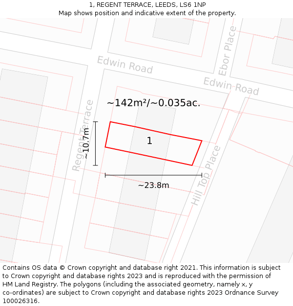 1, REGENT TERRACE, LEEDS, LS6 1NP: Plot and title map