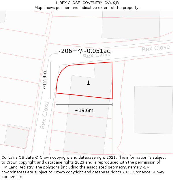 1, REX CLOSE, COVENTRY, CV4 9JB: Plot and title map