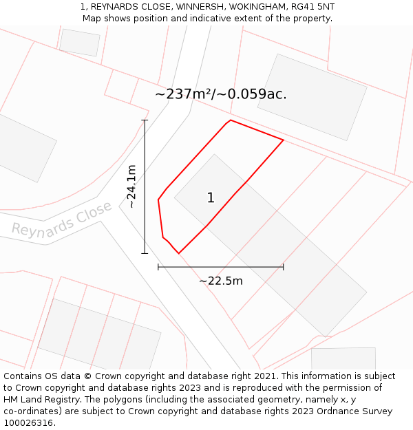 1, REYNARDS CLOSE, WINNERSH, WOKINGHAM, RG41 5NT: Plot and title map