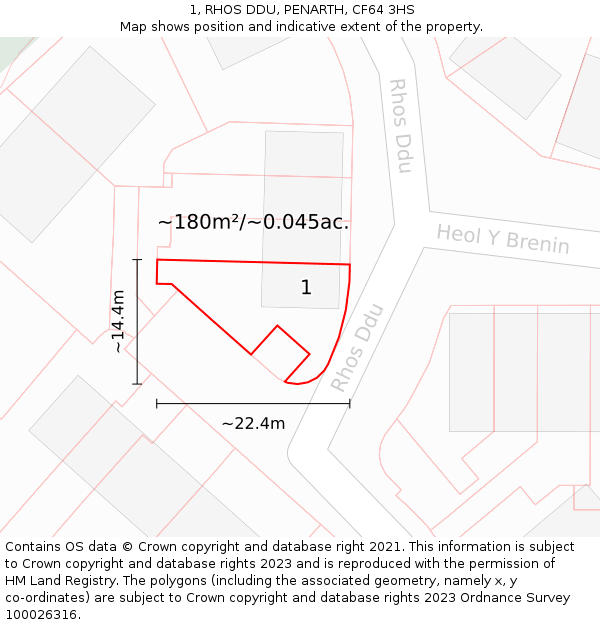1, RHOS DDU, PENARTH, CF64 3HS: Plot and title map