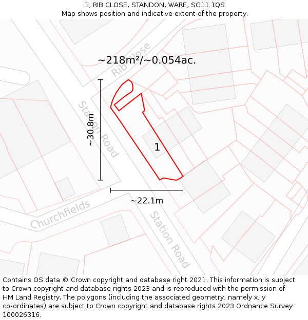1, RIB CLOSE, STANDON, WARE, SG11 1QS: Plot and title map
