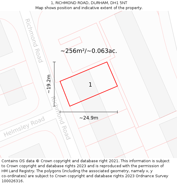1, RICHMOND ROAD, DURHAM, DH1 5NT: Plot and title map
