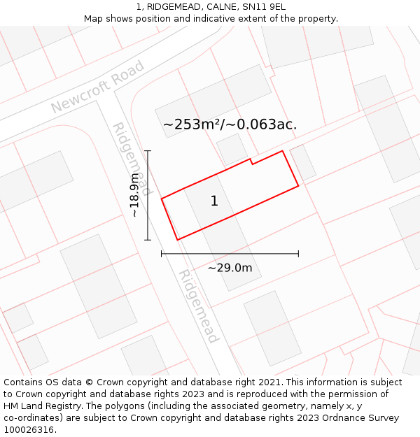 1, RIDGEMEAD, CALNE, SN11 9EL: Plot and title map