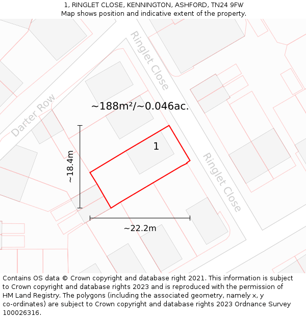 1, RINGLET CLOSE, KENNINGTON, ASHFORD, TN24 9FW: Plot and title map